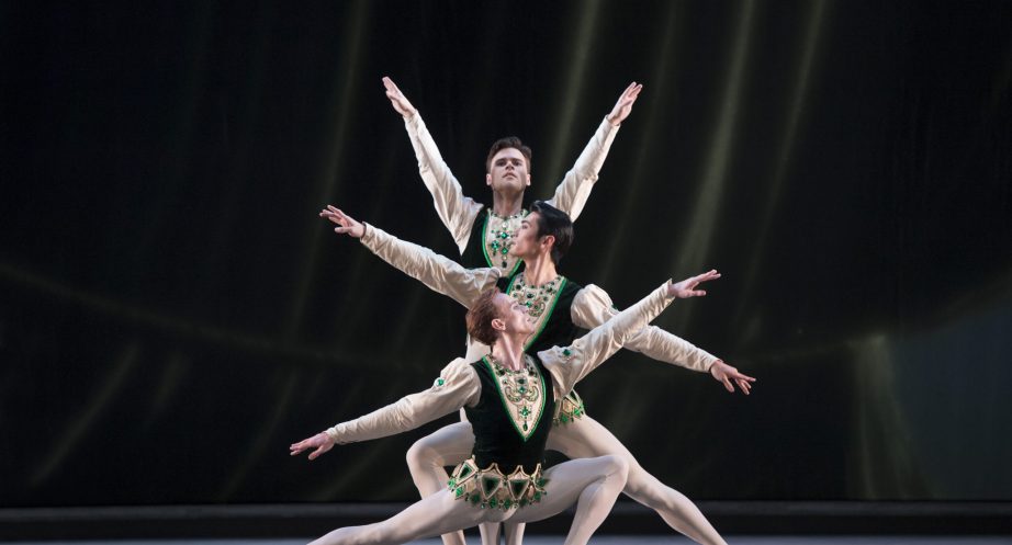Alexander Campbell, Ryoichi Hirano and Edward Watson in The Royal Ballet production of Jewels, a ballet in three acts choreographed by George Balanchine (1904-1983)  to music by Gabriel Fauré (1845-1924) Pyotr Ilyich Tchaikovsky (1840-1893) and Igor Stravinsky, performed at The Royal Opera House, Covent Garden on 16 December 2013
ARPDATA ;
JEWELS ; 
Music by Gabriel Fauré, Pyotr Ilyich Tchaikovsky, Igor Stravinsky ;
Choreography by George Balanchine ; 
Alexander Campbell, Ryoichi Hirano, Edward Watson ;
The Royal Ballet ; 
At the Royal Opera House, London, UK ; 
16 December 2013 ; 
Credit: Bill Cooper / Royal Opera House / ArenaPAL