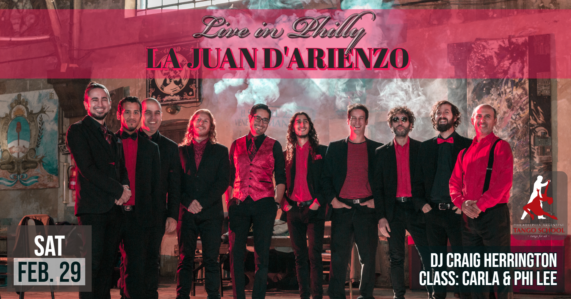 La Juan D’Arienzo Tango Orchestra LIVE MUSIC Milonga, plus class with Carla & Phi Lee, and DJ Craig Herrington